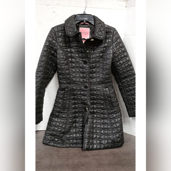 Kate Spade Quilted Puffer Coat XS Black Winter Parka Bow Back Feminine Elegance - Picture 2 of 5